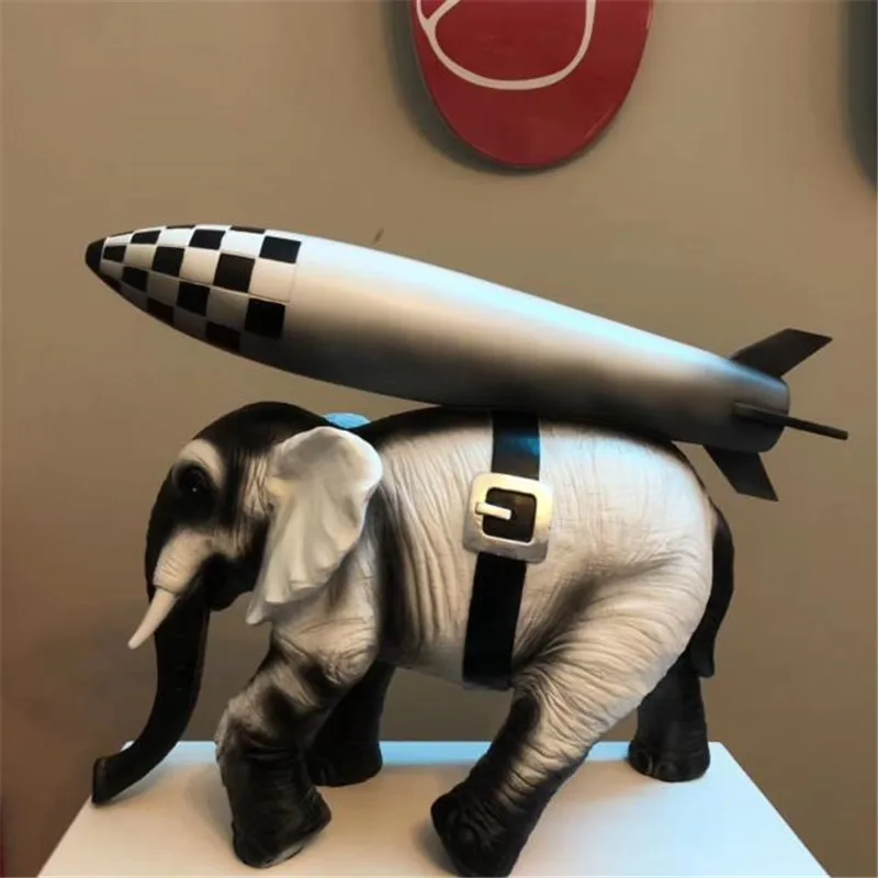

Elephants in War Modern Sculpture Art Polystone Elephant Back Rocket Incense Burner Home Decor Statue Action Figure Model 35cm