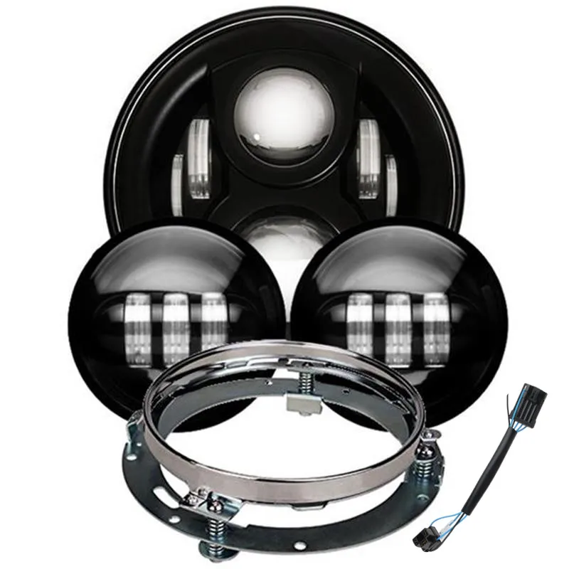 

60W 7 inch LED Headlight 4.5" Passing Lights For Road King Ultra Classic Heritage Softail Slim Deluxe Fatboy With Adaptive Ring