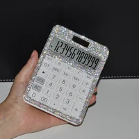 Shiny Ultra-thin Portable Diamond Calculator Mini Women Cute Crystal Plastic 12 Digit Dual Power Solar Office Business Supplies 2