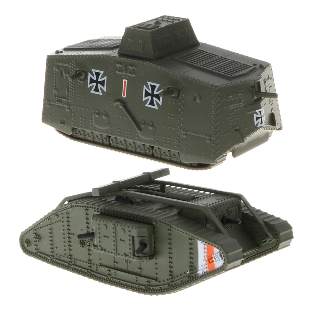2pcs 1/100 WWI German A7V Panzer Tank & Britain MK.IV Female Tank Model Toy