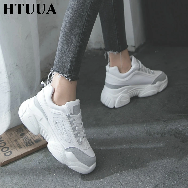 HTUUA/кроссовки; белые женские Сникеры на платформе; Вулканизированная обувь; женские кроссовки на танкетке; повседневная обувь; корзины; Femme SX3099