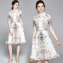 2021 neue Fashion Designer Runway Sommer Floral Kleid frauen Kurzarm Tinte druck Elegante Urlaub Kleider