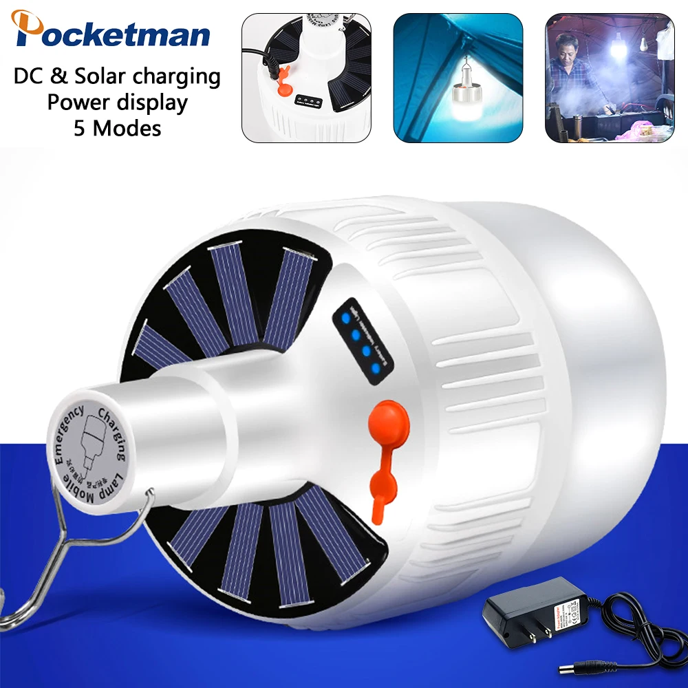 

3D Solar Super Bright 110V 5 Modes LED DC Charging Bulb Energy-saving Bulb Lamp Lamp OutdoorPower Outage Emergency Camping Lamp