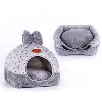 

High Quality Pet Cat Tent House Kennel All Seasons Bed Dogs Dirt-resistant Soft Bed With Bow Washable Cushion