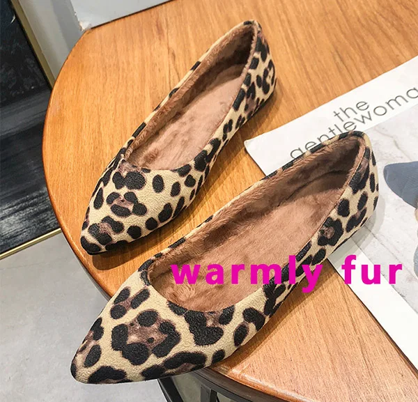 fur lining Замшевые женские балетки на плоской подошве с леопардовым принтом; коричневые слипоны с острым носком; Удобная Нескользящая повседневная обувь для танцев; вечерние; для работы - Цвет: fur lining