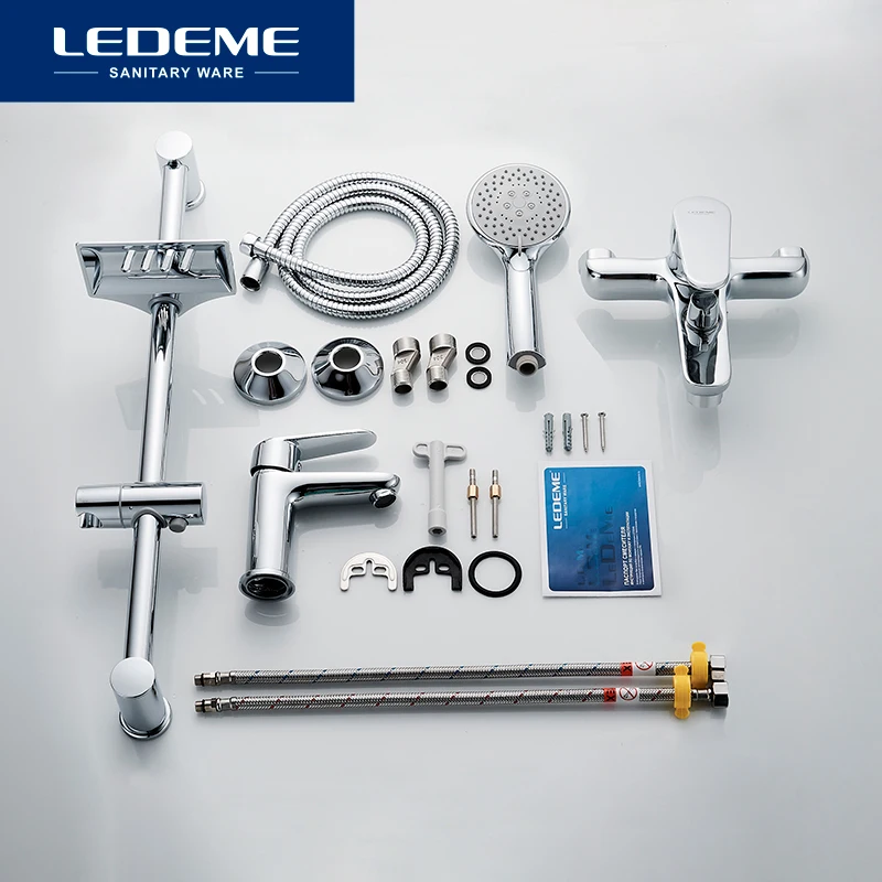 LEDEME Faucet for Bathroom Sinks Bathtub Shower Bracket Single Cold and Hot Water Taps Chrome Shower Faucets set Tap L9030