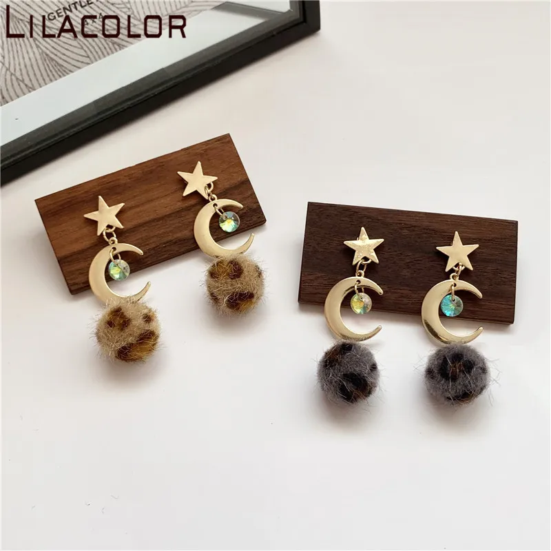 

Leopard Ball Moon Star Women Drop Earrings S925 Silver Pins Metal Fashion Ear Jewelry Geometric Sweet Dangle Earring Accessories