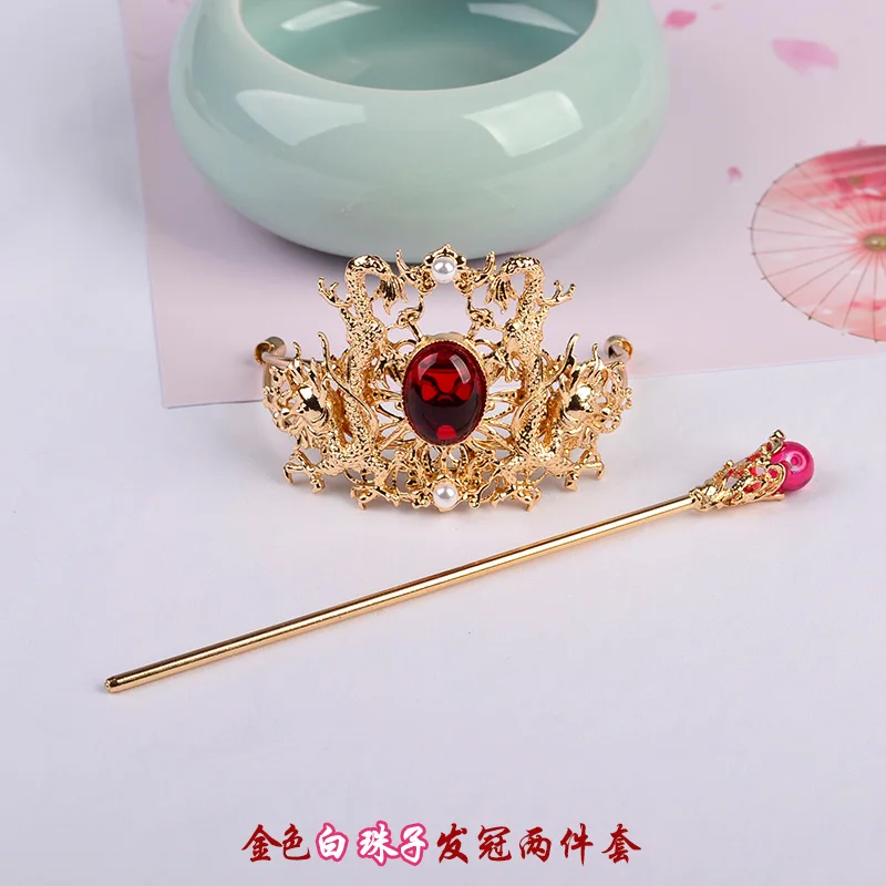 Gold Sets A Винтаж Hanfu волос корона наборы АНТИЧНОСТЬ аксессуары для волос Классический Kanzashi головной убор корт палка для волос ручной работы головной убор Косплей - Цвет: Gold Sets A