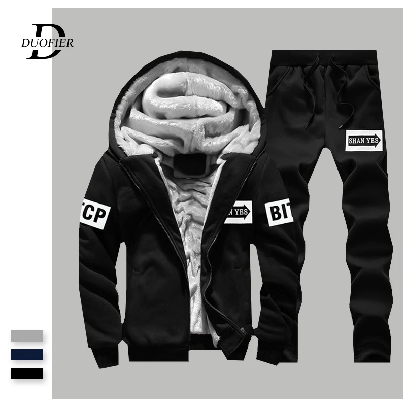 

Warm Men Casual Sets Thick Fleece Sporting Suit Jacket+Pants Mens Two Pieces Sets Slim Tracksuit Male Hoodies Brand Clothing
