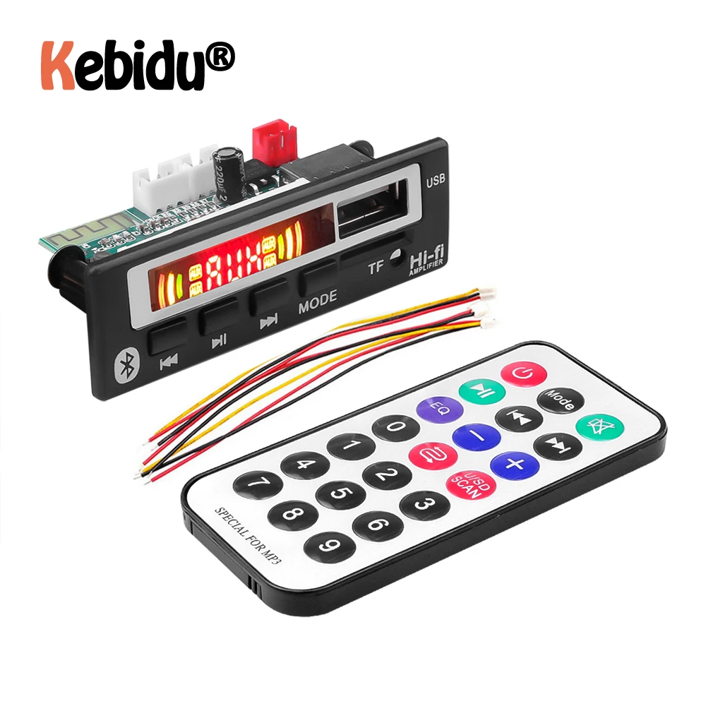 KEBIDU Bluetooth 5,0 MP3 WMA WAV декодер доска 5 в 12 В беспроводной аудио модуль цветной экран USB TF FM радио для автомобиля аксессуары