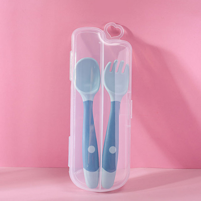 Spoon Fork Set Toddler Infant Bendable Silicone Soft Spoons Learning Tableware Safe Feeding Flatware with Storage Box