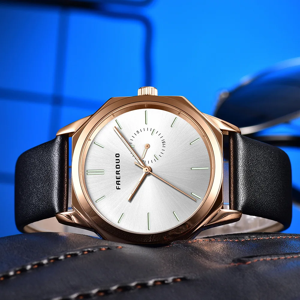 

Trend Cool Quartz Business Simple MEN'S Watch Japan Movement Calendar Night Light Waterproof Leather Watch Strap F8283