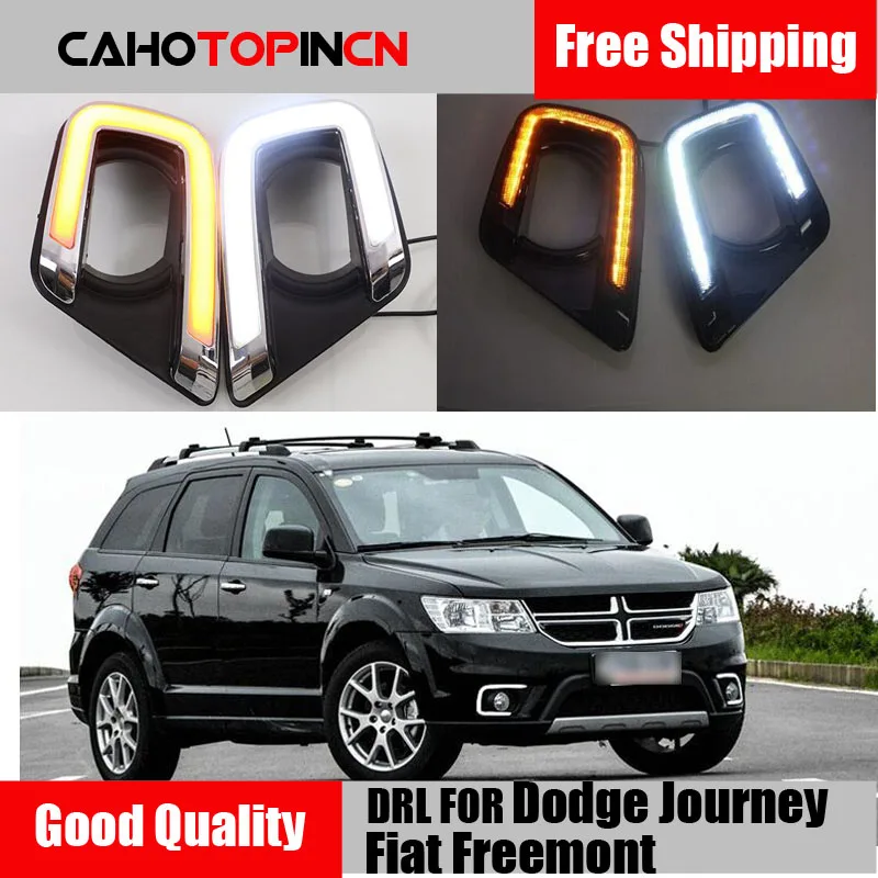 

LED Daytime Running Light For Dodge Journey Fiat Freemont 2014 2015 2016 Yellow Turn Signal style Relay DRL Fog Lamp Decoration