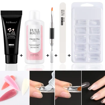 

15ml Nail Extension Poly Gel Set Clear Transparent Pink Acrylic Building Kit Clearnser Plus Nail Remover Manicure Set SA1791