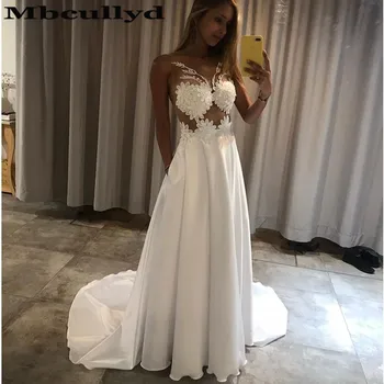 

Mbcullyd Sheer Scoop Neck Boho Wedding Dresses 2019 Flowing Chiffon Wedding Bridal Gowns Plus Size Bohemia vestido de noiva