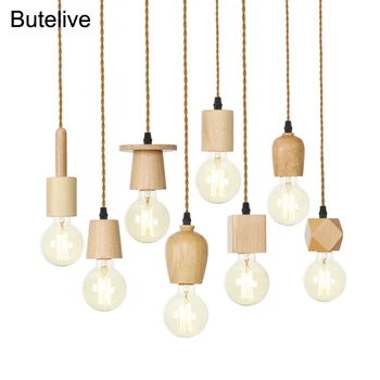 

Nordic Simple Wooden Pendant Lights Wood Pendant Lamp Modern Hang Lamp for Bedroom Dining Room Kitchen Island Bar E27 Led Lights