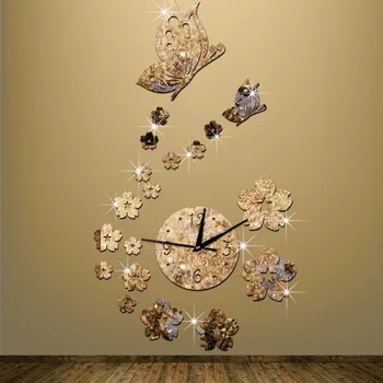 

Butterfly Love Flower Acrylic Mirror Wall Clock Study Room Bedroom Living Room Wall Mirror Wall Clock Home Decor No Battery
