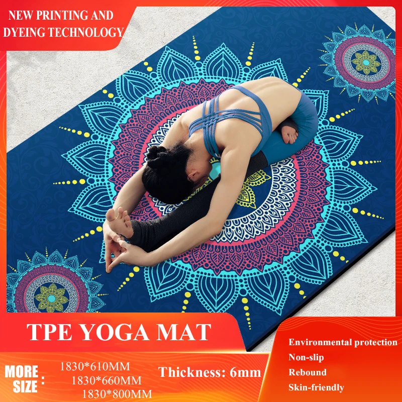 

183 * 66cm Fitness Yoga Mat High Density TPE Color Printing Non-slip Mat Pad 6mm For Home Gymnasium Pilates Slimming Weight Loss