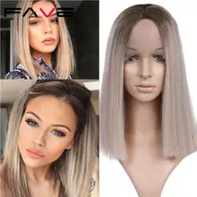 FAVE, смешанный коричневый блонд, прямые 1,8*9, кружевные передние короткие парики, средняя часть, синтетические парики для черно-белых женщин, косплей