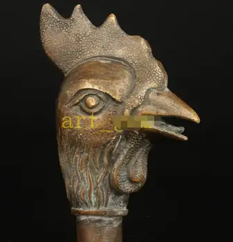 

Brass Casting Rooster Statue Cane Walking Stick Head Decoration Asia