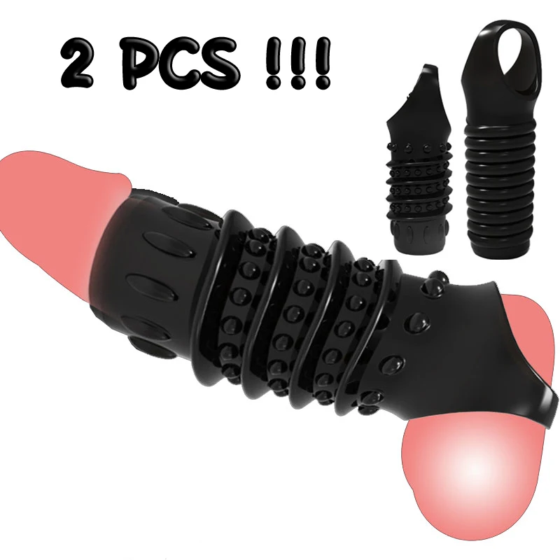 2 Pcs Reusable Enlargement Condoms Erection Delay For Male Cock TPE Dick Sleeves Sex Toys Man Adults Erotic Intimate Goods | Красота и