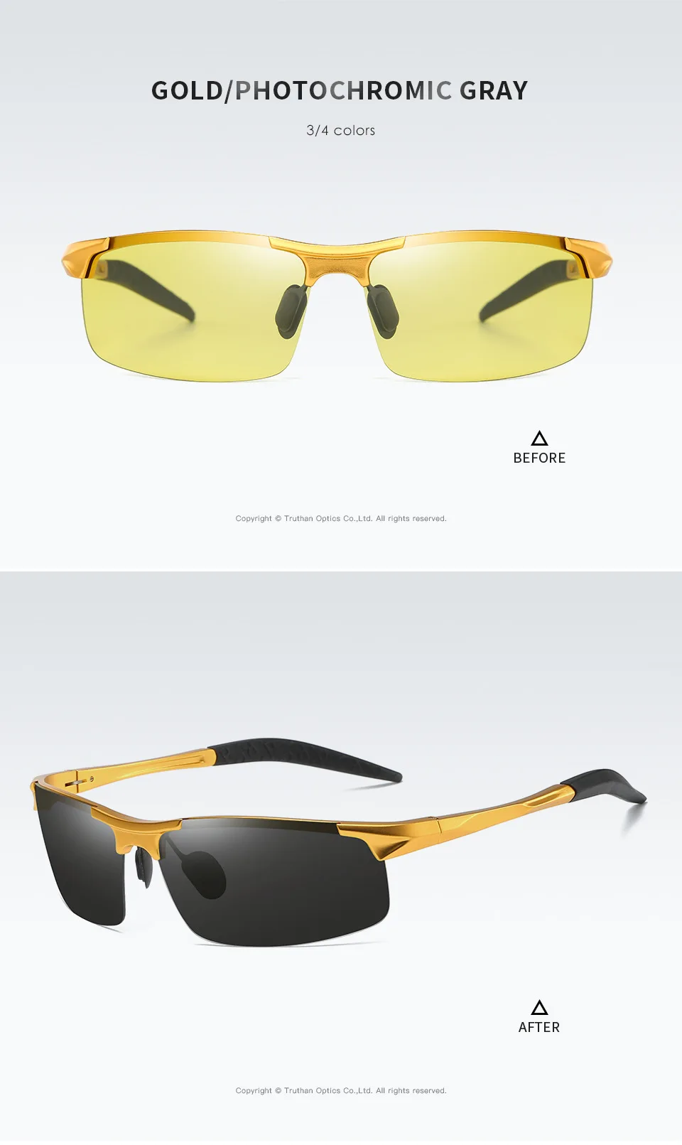 Mens Photochromic Polarized Glasses for Driving Anti Glares Day Night Vision Goggles Yellow To Gray Aluminum Sports Eyewear 5933
