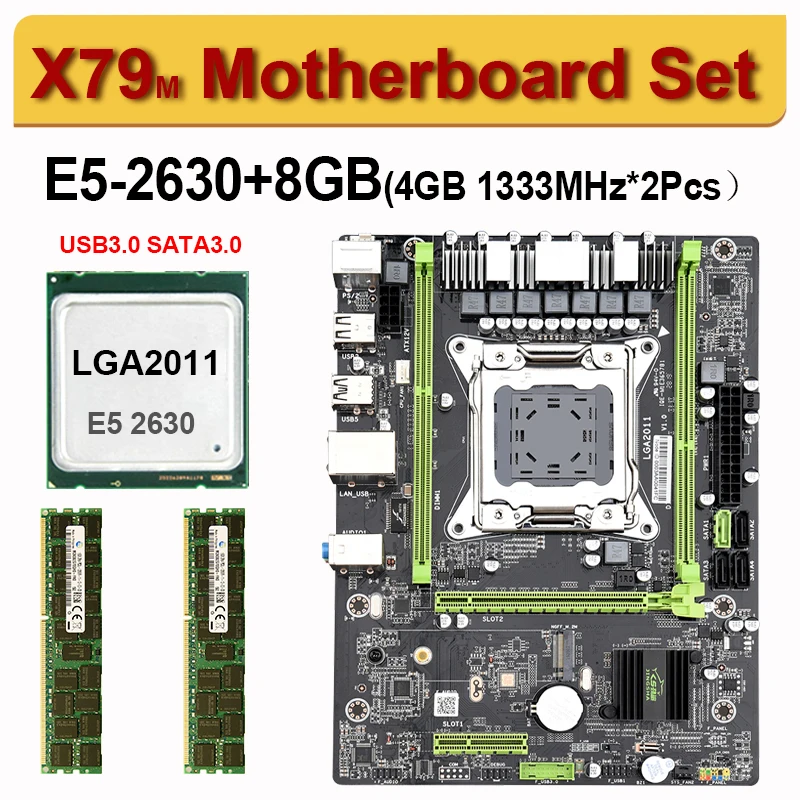 #Special Offers X79 X79M3 motherboard set with LGA2011 combos Xeon E5 2630 CPU 2 x 4GB = 8GB DDR3 ECC RAM 1333Mhz 10600 memory SATA USB 3.0 M.2