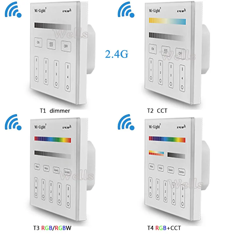 Умная сенсорная панель Miboxer 2 4G T1/T2/T3/T4 4 зоны светодиодный диммер с затемнением/RGB