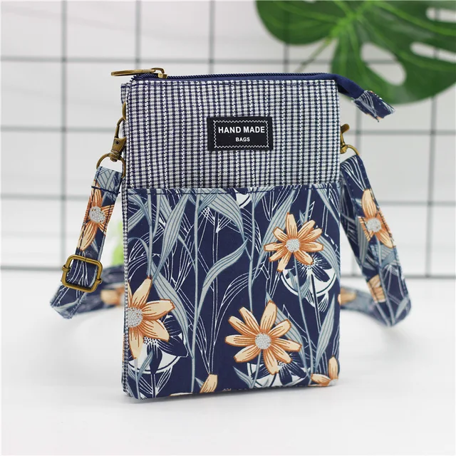 Women Leaf Large Screen Mobile Phone Bag  Capacity Canvas Messenger Bag Ladies Shoulder Bag lan