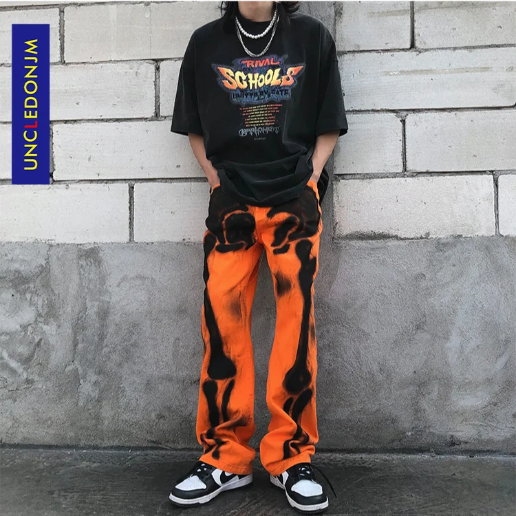 UNCLEDONJM Skeleton denim Hip Hop jeans 2021 designer pantaloni uomo  abbigliamento donna streetwear graffiti uomo jeans pantaloni|Jeans| -  AliExpress
