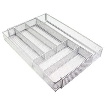 

Divider Home Office Silverware Storage Rustproof Kitchen Drawer Organizer 6 Compartments Expandable Utensil Tray Carbon Steel