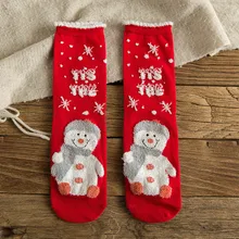 Красные женские носки рождественские Модные зимние милые шерстяные женские теплые разноцветные хлопковые носки с рисунком оленя, Санта Клауса, снеговика F814