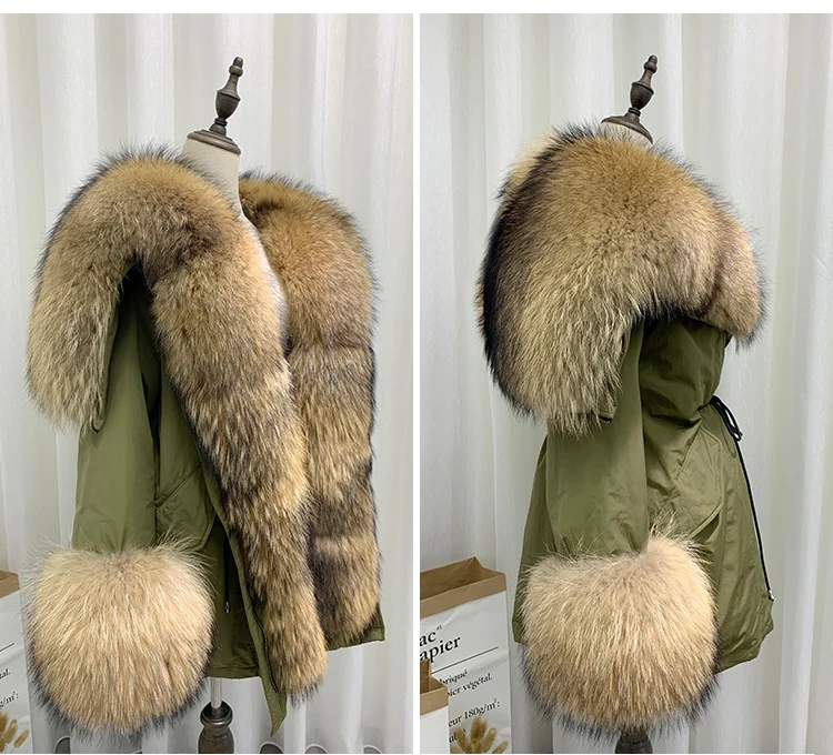 Корейская уличная Длинная женская парка с большим воротником из натурального меха, пальто из натурального меха, модная новая зимняя куртка, куртка-пуховик на белом утином пуху