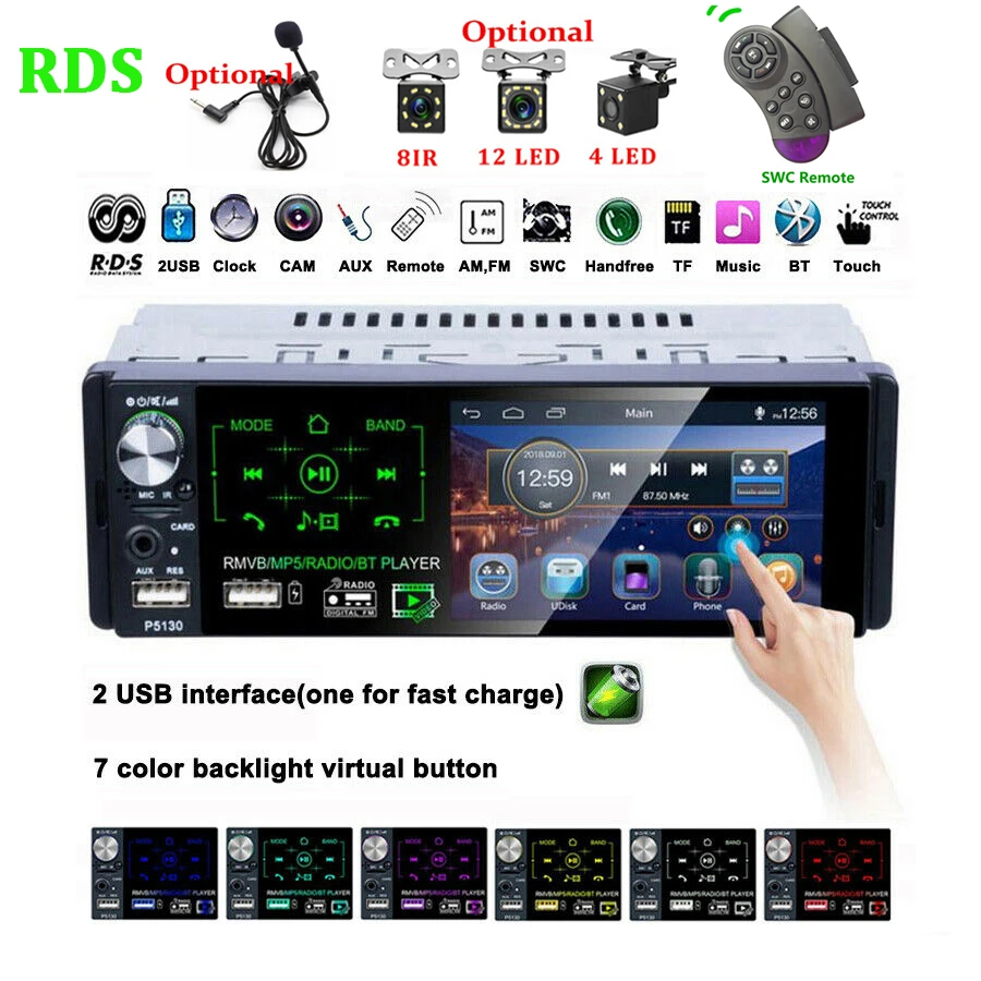 12 Led Rear View Camera Multimedia Car Stereo Single Din Car Radio 4.1 Digital TFT Screen Bluetooth Audio and Hands-Free Calling FM Radio Receiver MP5 Player AUX/TF/USB SWC Remote Control 12 Led Rear View Camera Multimedia Car Stereo Single Din Car Radio 4.1 Digital TFT Screen Bluetooth Audio and Hands-Free Calling FM Radio Receiver MP5 Player AUX/TF/USB SWC Remote Control
