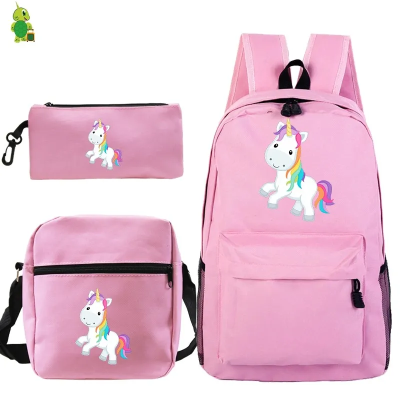 Mochila Единорог Рюкзак 3 шт./компл. школьные сумки для подростков мальчиков и девочек рюкзак средней школы Для женщин рюкзаки сумка пенал для ручек