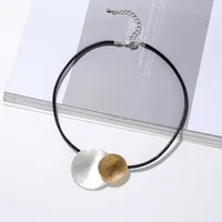 Amorcome 2021 New Gold Silver Color Round Pendant Adjustable Black Rope Cord Necklace for Women Short Leather Choker Collar Gift