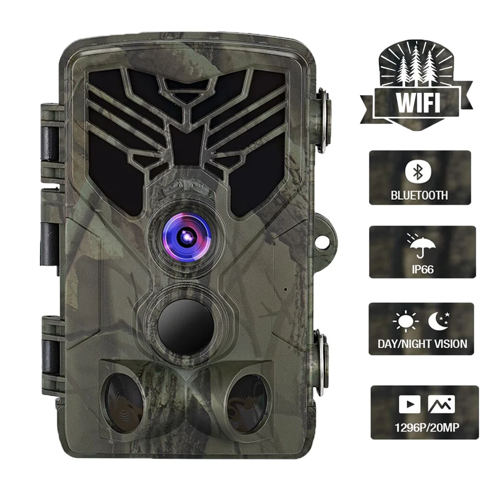 Caméra trail 24MP 1296P WiFi Bluetooth contrôle APP vision nocturne pour pêche et chasse