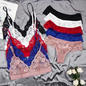Women's Ultra-thin Cup Mesh Lace Underwear Set Transparent Bras Beauty Back Hollow Embroidery Bra & Brief Sets 1