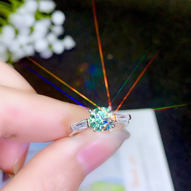 

BOEYCJR 925 Silver 1ct/2ct Blue color Moissanite VVS Engagement Wedding Diamond Ring With national certificate for Women