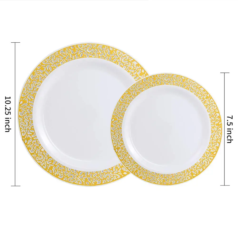Золотые одноразовые пластиковые тарелки дизайн кружева свадебные вечерние пластиковые тарелки для золотых кружевных тарелок салат десерт