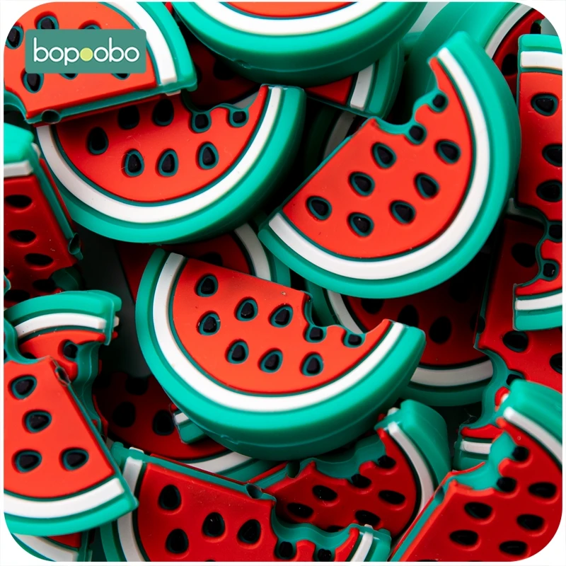 

Bopoobo 50PCS Watermelon Cartoon Silicone Teether Baby Teether Toys BPA Free Food Grade Silicone Teethers Baby Neckace DIY