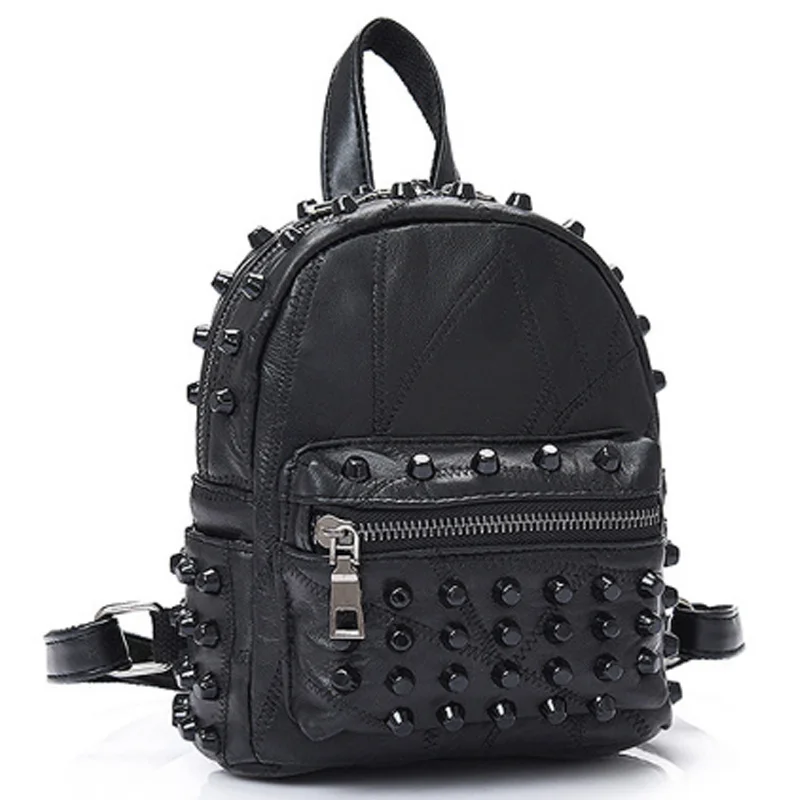 

Women'S Leather Rivet Backpack Mini Punk Style Backpack Stitching Backpack