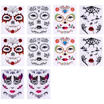 

10pcs Face Tattoo Stickers Halloween Temporary Waterproof Stickers Costume Stickers Makeup Stickers for Party Decoration