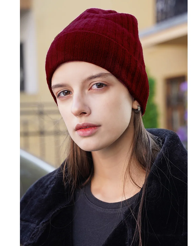 Naizaiga 100 cashmere solid women cashmere warm black white winter hat Men striped warm caps , SN535