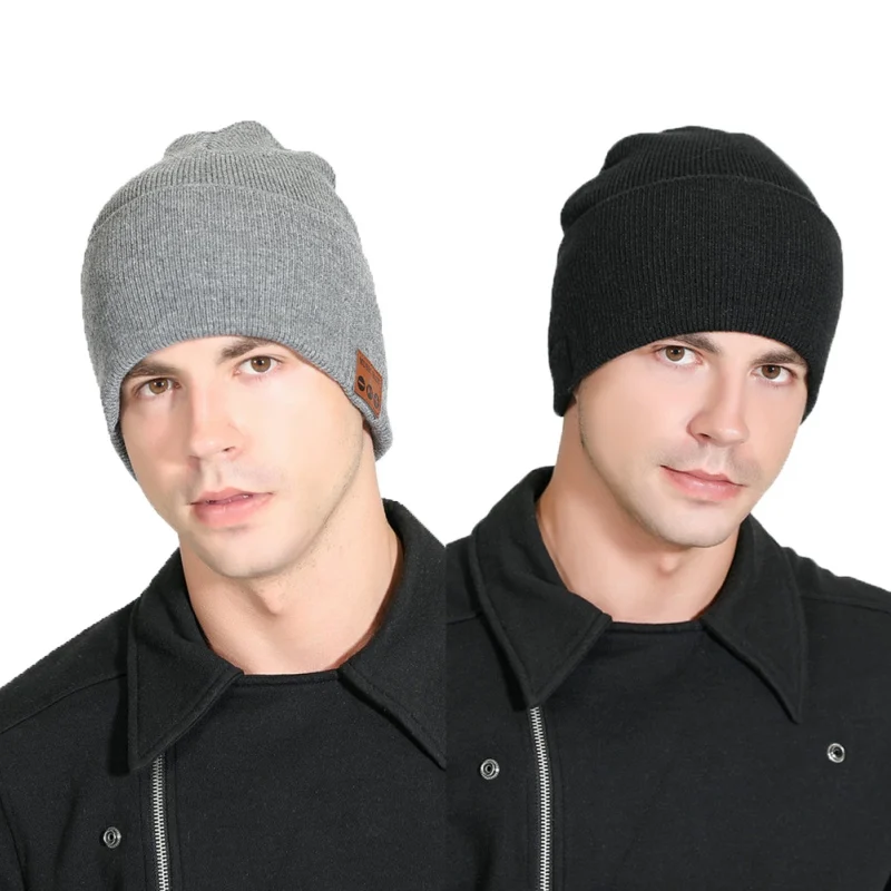 Hot Men Sporting Bluetooth 5 0 Earphones Hat Hand Free Wireless Music Headphones Thick Knit Cap with Mic For Xiaomi iPhone