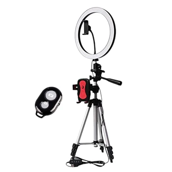 

Tripod Phone Holder with Led Ring Light with Bluetooth Shutter for Selfie Camera Photography YouTube Makeup Phone