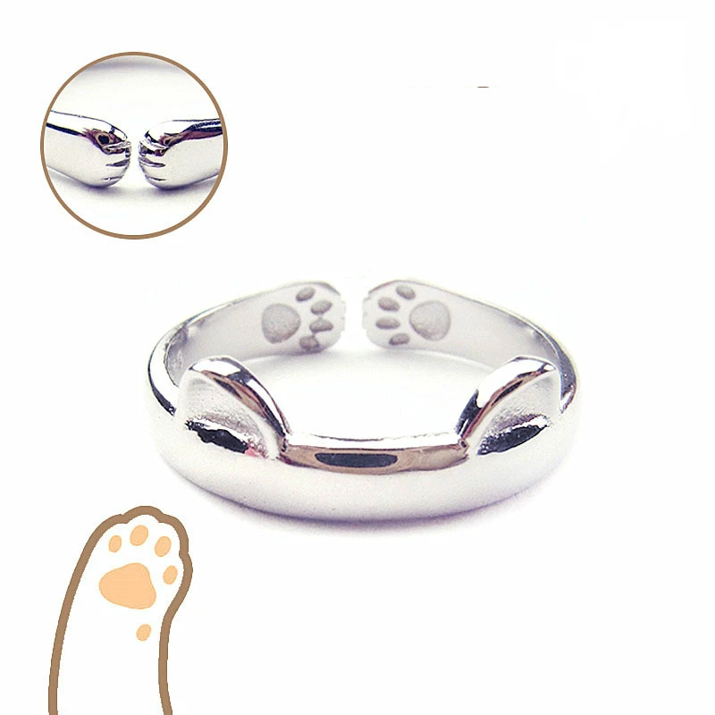 

Lisa Korean Cute Cat Ears Ring Women Animal Footprints Ring Girl Fashion Cuff Rings Silver Pink Black Opening Rings Jewelry L203