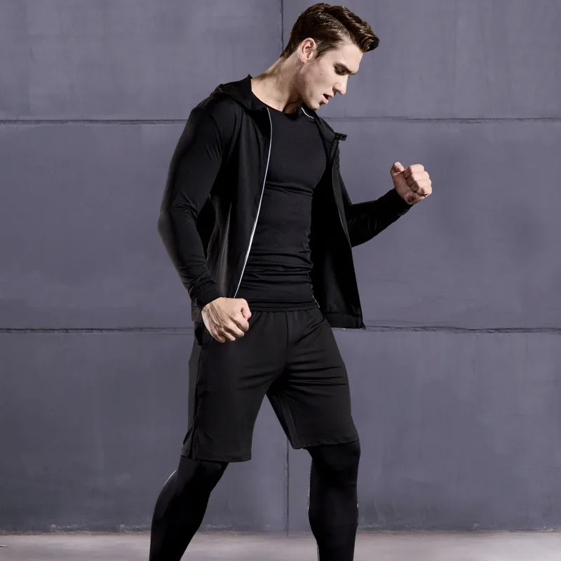 New 5 Pcs/Set Men's Tracksuit Sports Suit Gym Fitness Compression Clothes Running Jogging Sport Wear Exercise Workout Tights