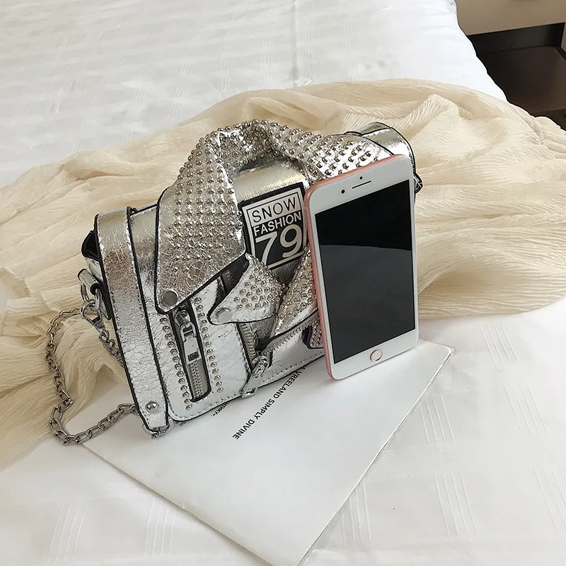 Goede Hocodo Hot Europese Merk Designer Vrouwen Kleding Schouder Messenger Klinknagel Jas Zakken Gepersonaliseerde Ketting Motorfiets Zakken Bolsas