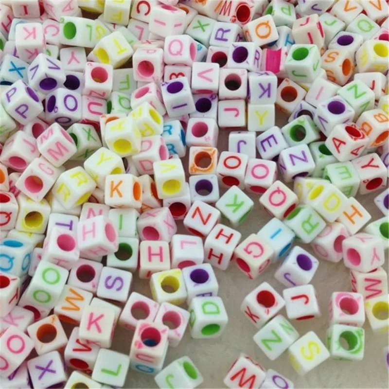 50/100pcs Solid White Color Assorted Neon Alphabet Letter Cube Beads 6X6mm | Дом и сад